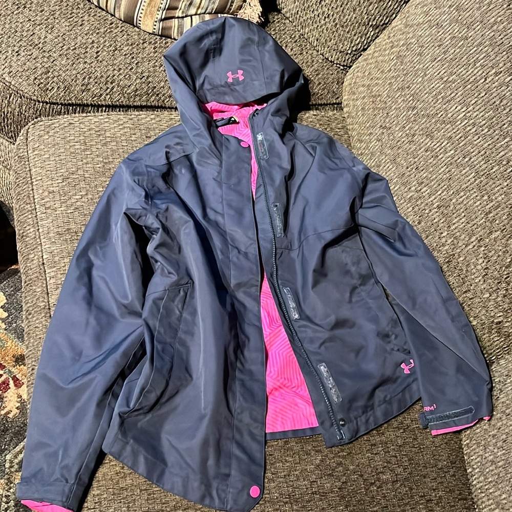 Under Armour gray and pink youth large jacket
